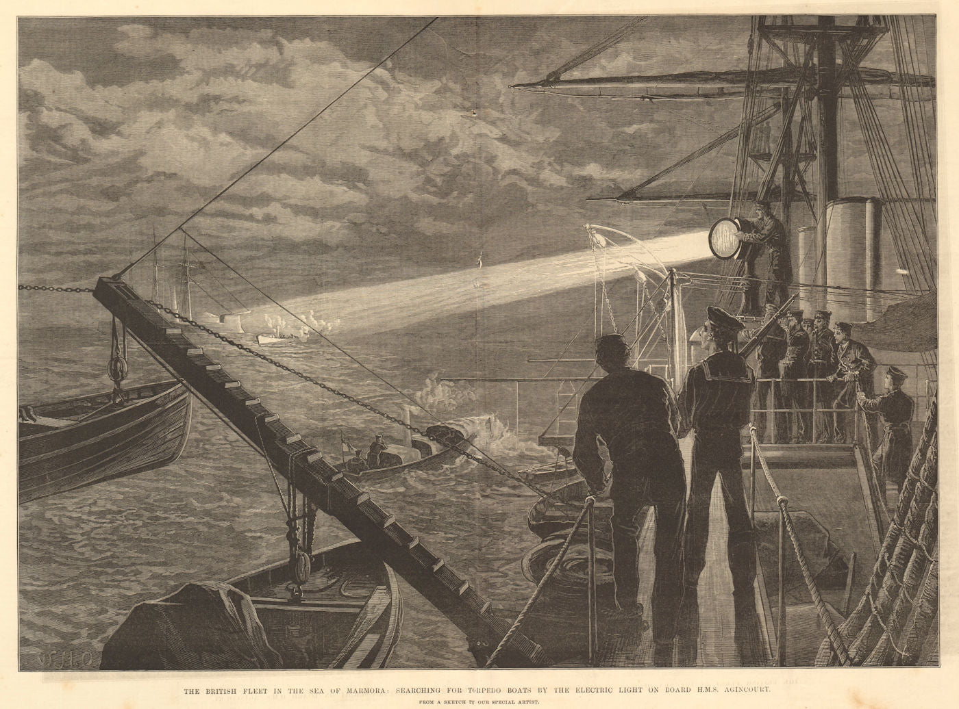 British Fleet in the Sea of Marmara: HMS Agincourt seeking torpedo boats 1878